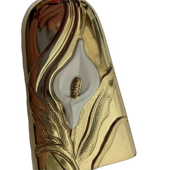 Art Nouveau Salt & Pepper Shakers Set Vtg Gold Tone White Calla Lily Decorative - Picture 6 of 16